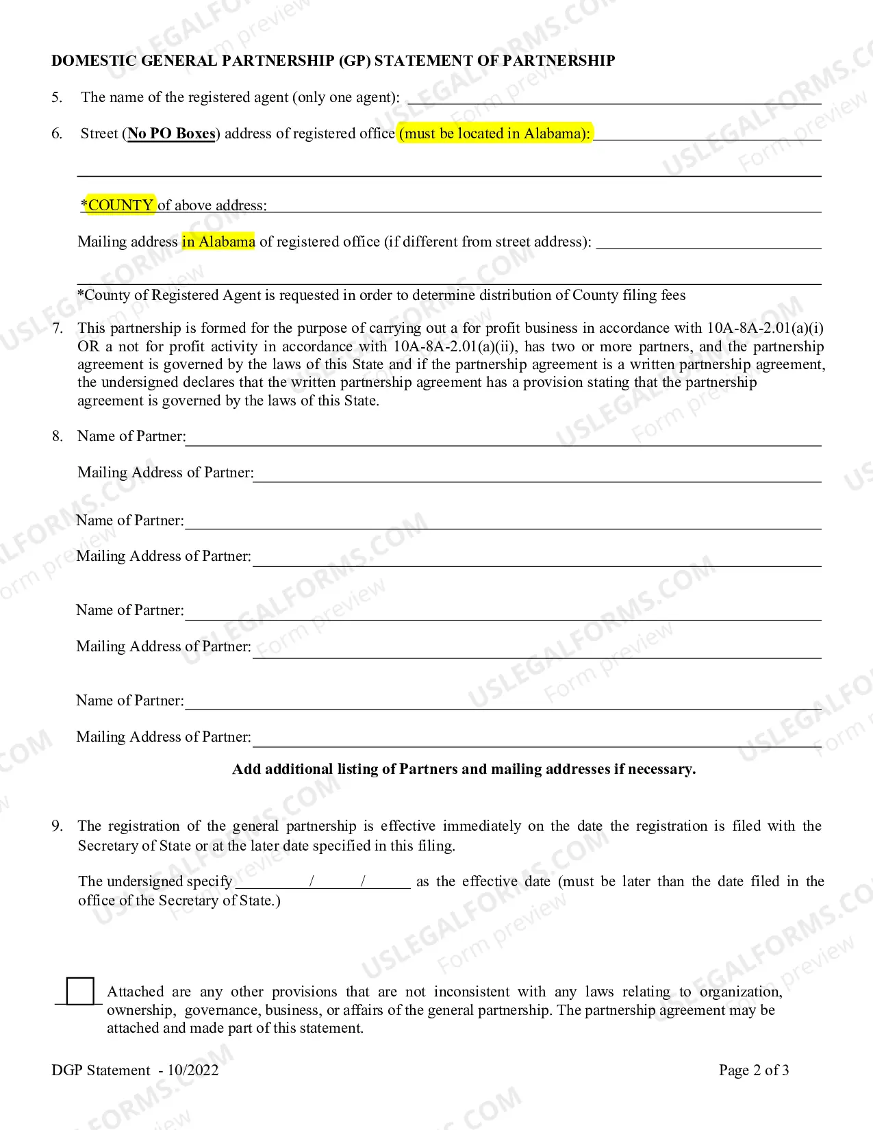 Preview Domestic General Partnership Statement of Partnership Authority