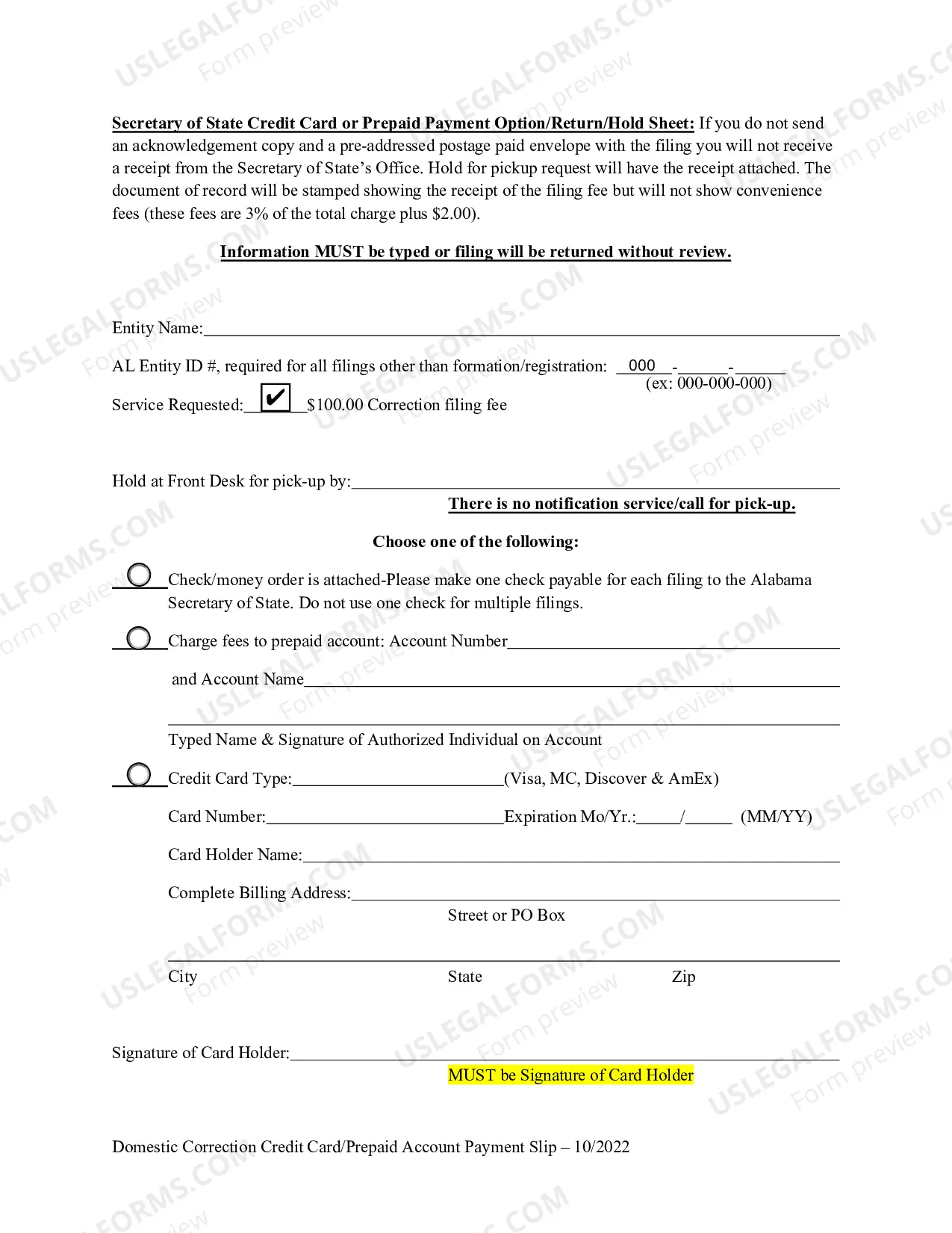 Preview Domestic LLLP Statement of Correction