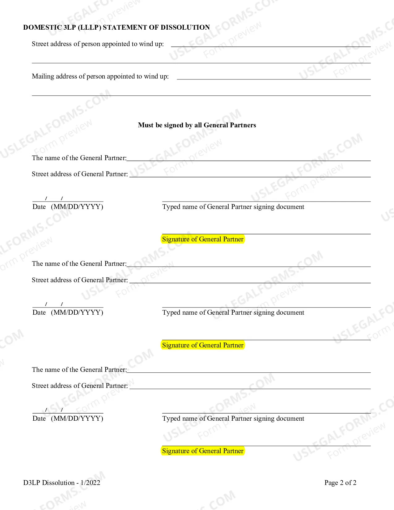 Preview Domestic LLLP Statement of Termination
