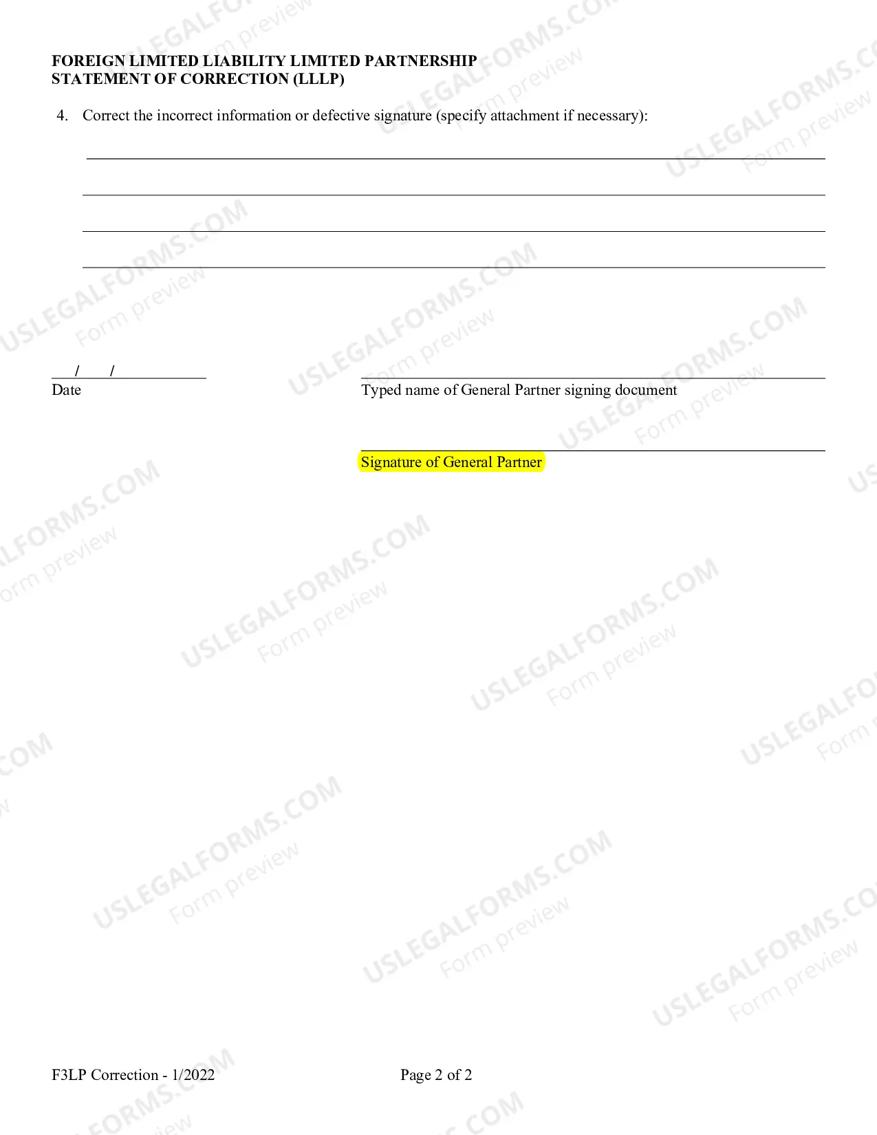 Preview Foreign LLLP Statement of Correction