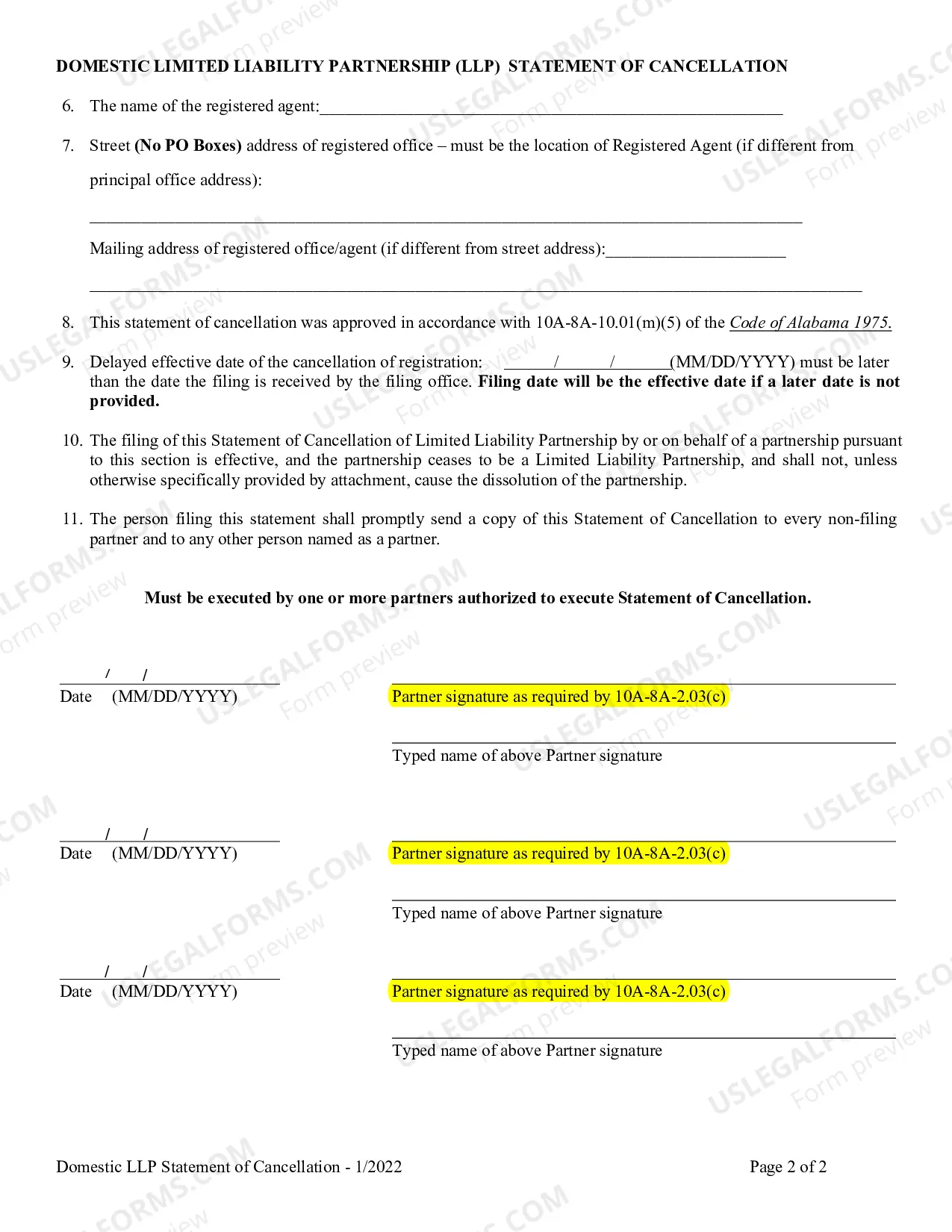 Preview Domestic LLP Statement of Cancellation