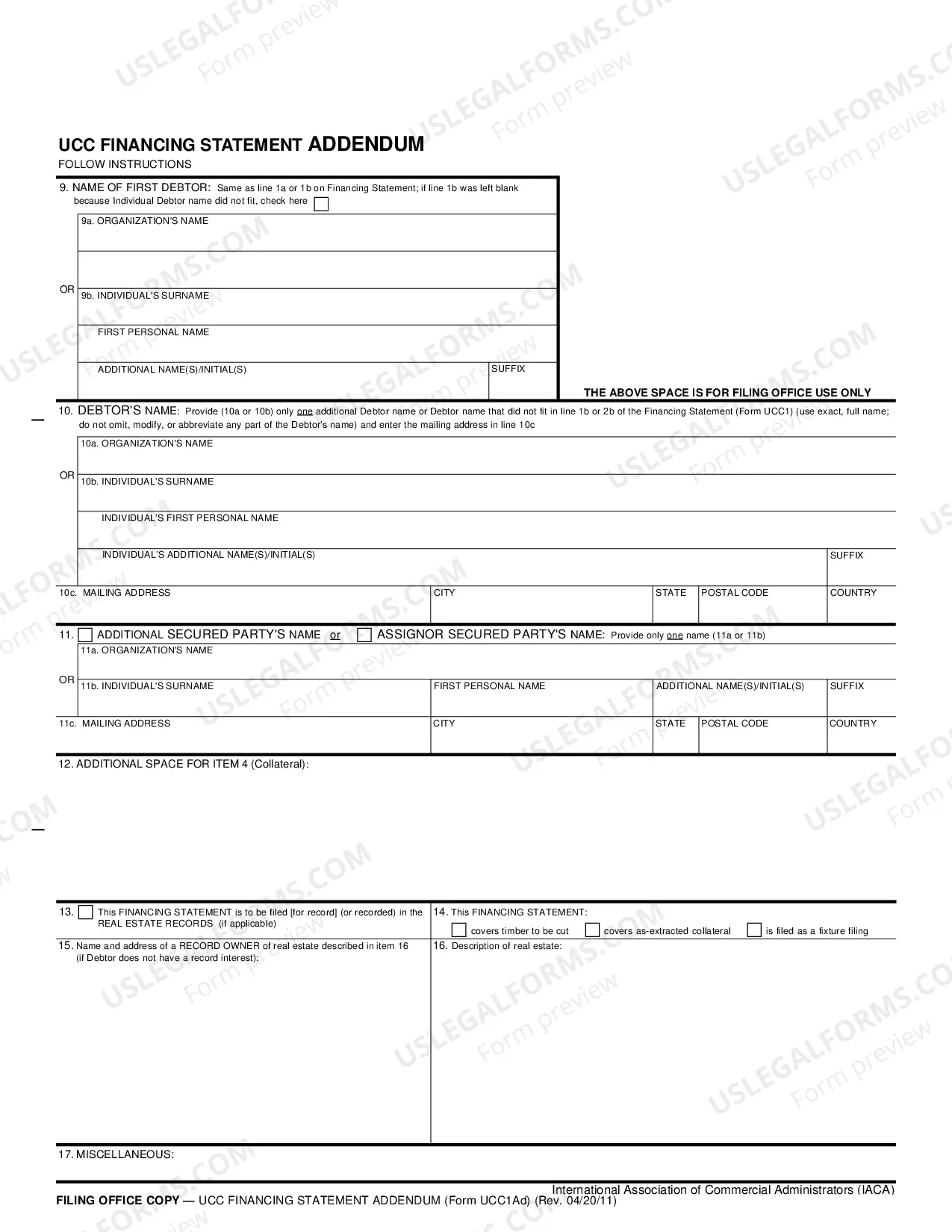 Preview National UCC Financing Statements Addendum (UCC1AD)