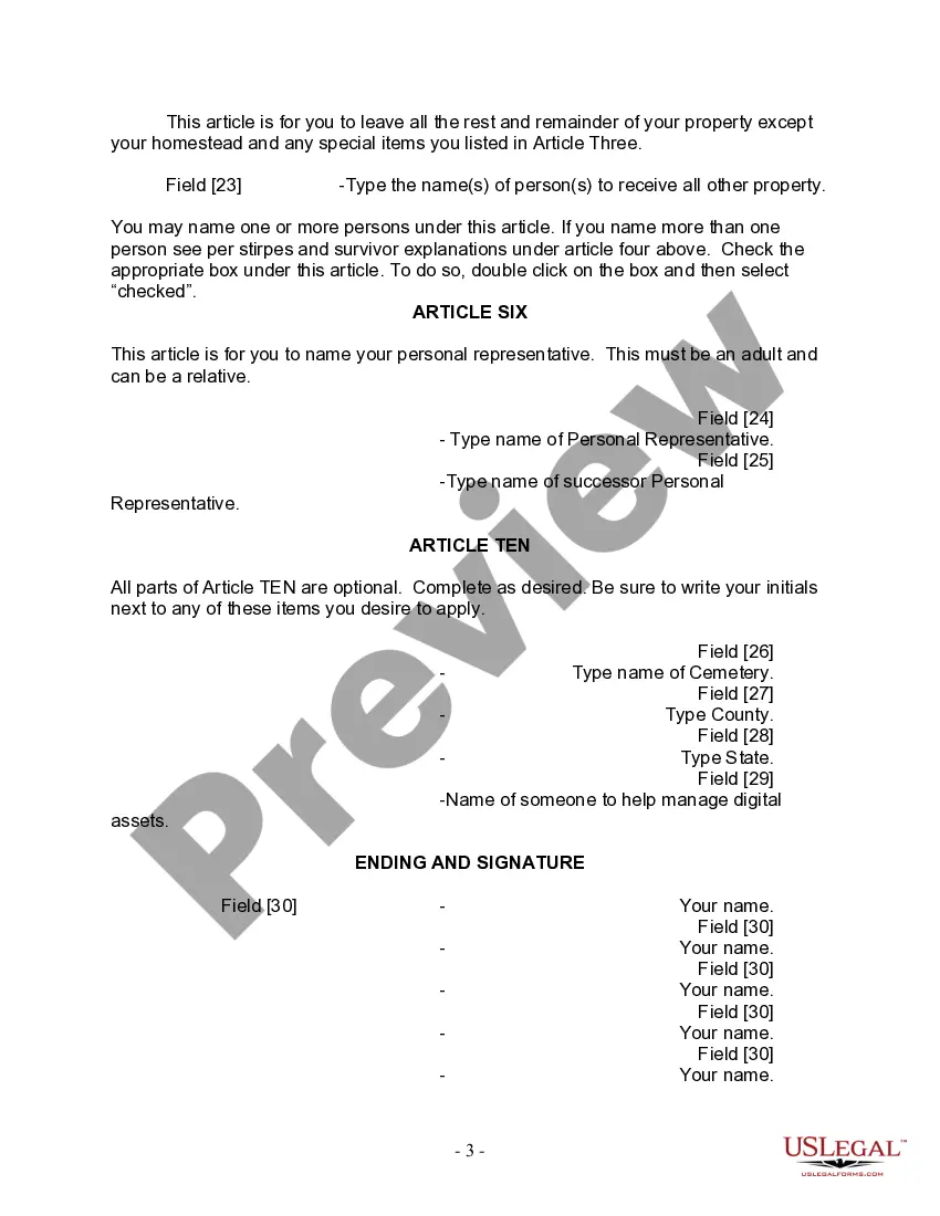 Preview Last Will and Testament for Single Person with No Children