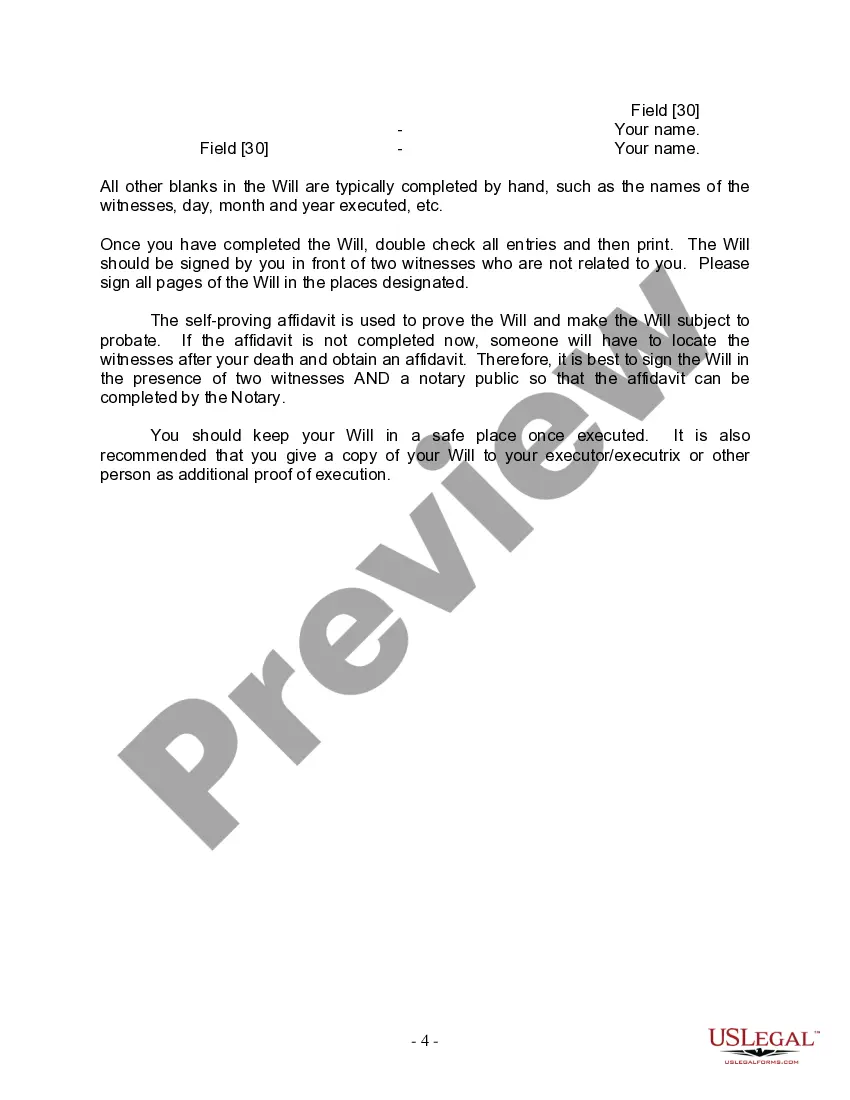 Preview Last Will and Testament for Single Person with No Children