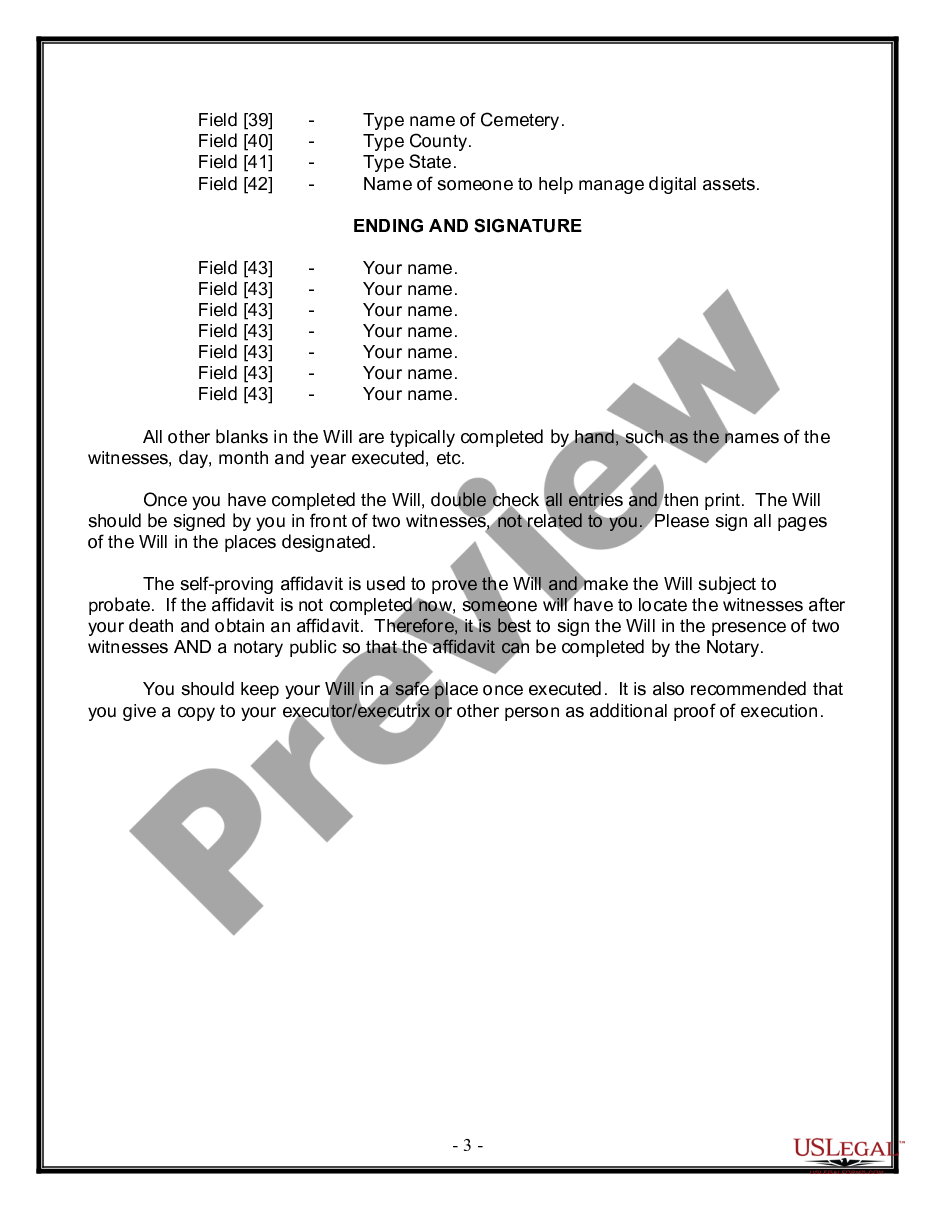 page 2 Legal Last Will and Testament Form for a Single Person with Minor Children preview