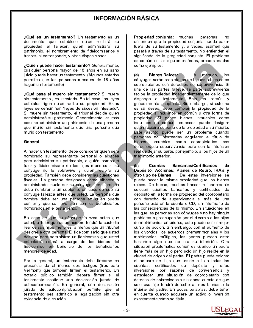 Preview Formulario Legal de Última Voluntad y Testamento para Persona Soltera con Hijos Adultos