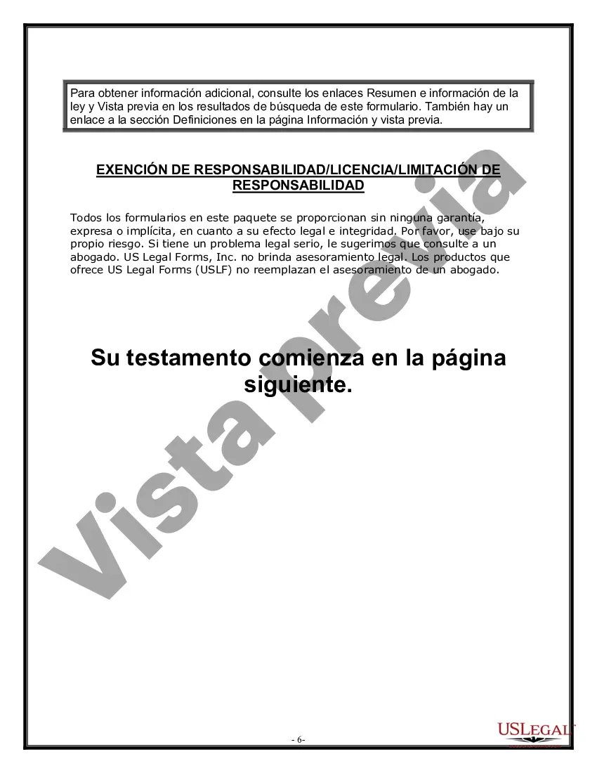 Preview Formulario Legal de Última Voluntad y Testamento para Persona Soltera con Hijos Adultos