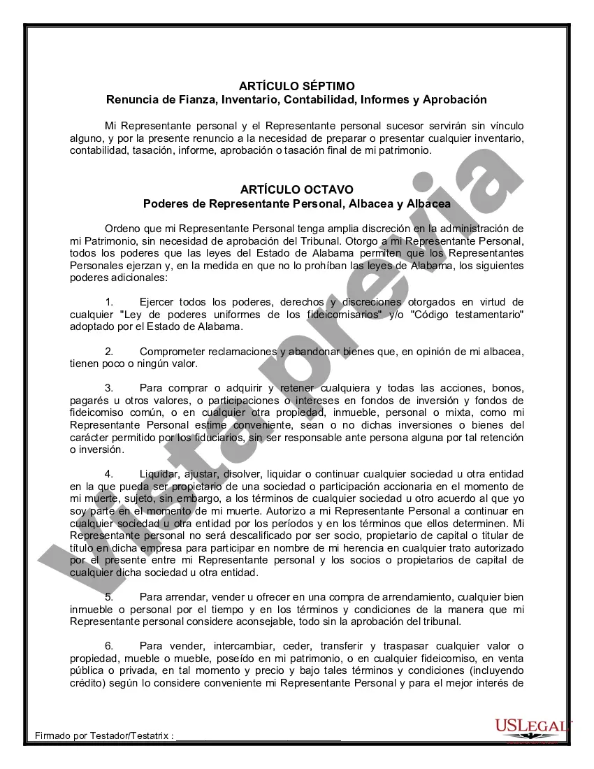 Preview Formulario Legal de Última Voluntad y Testamento para Persona Soltera con Hijos Adultos