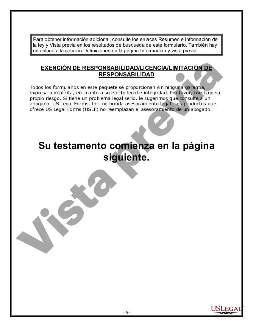 Preview Última voluntad y testamento legal para persona casada con hijos menores de edad de un matrimonio anterior