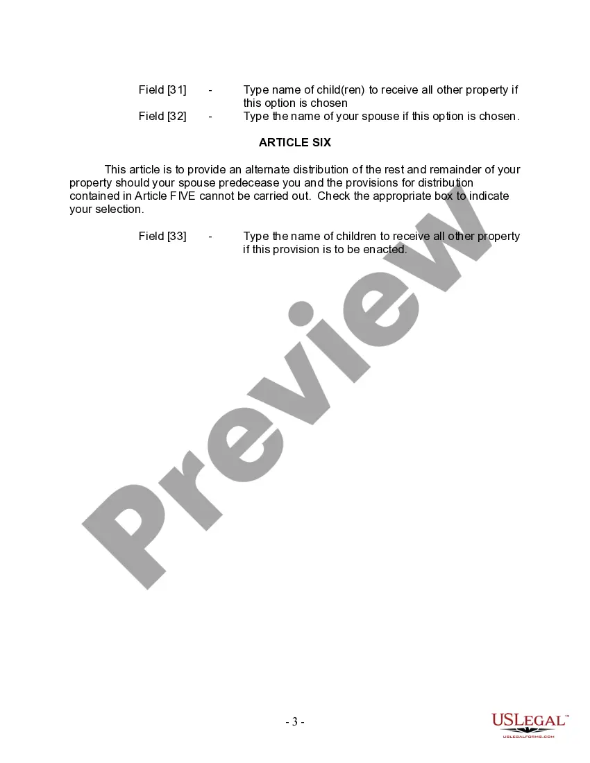 Preview Last Will and Testament for Married person with Minor Children from Prior Marriage