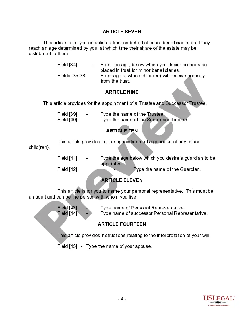 Preview Last Will and Testament for Married person with Minor Children from Prior Marriage