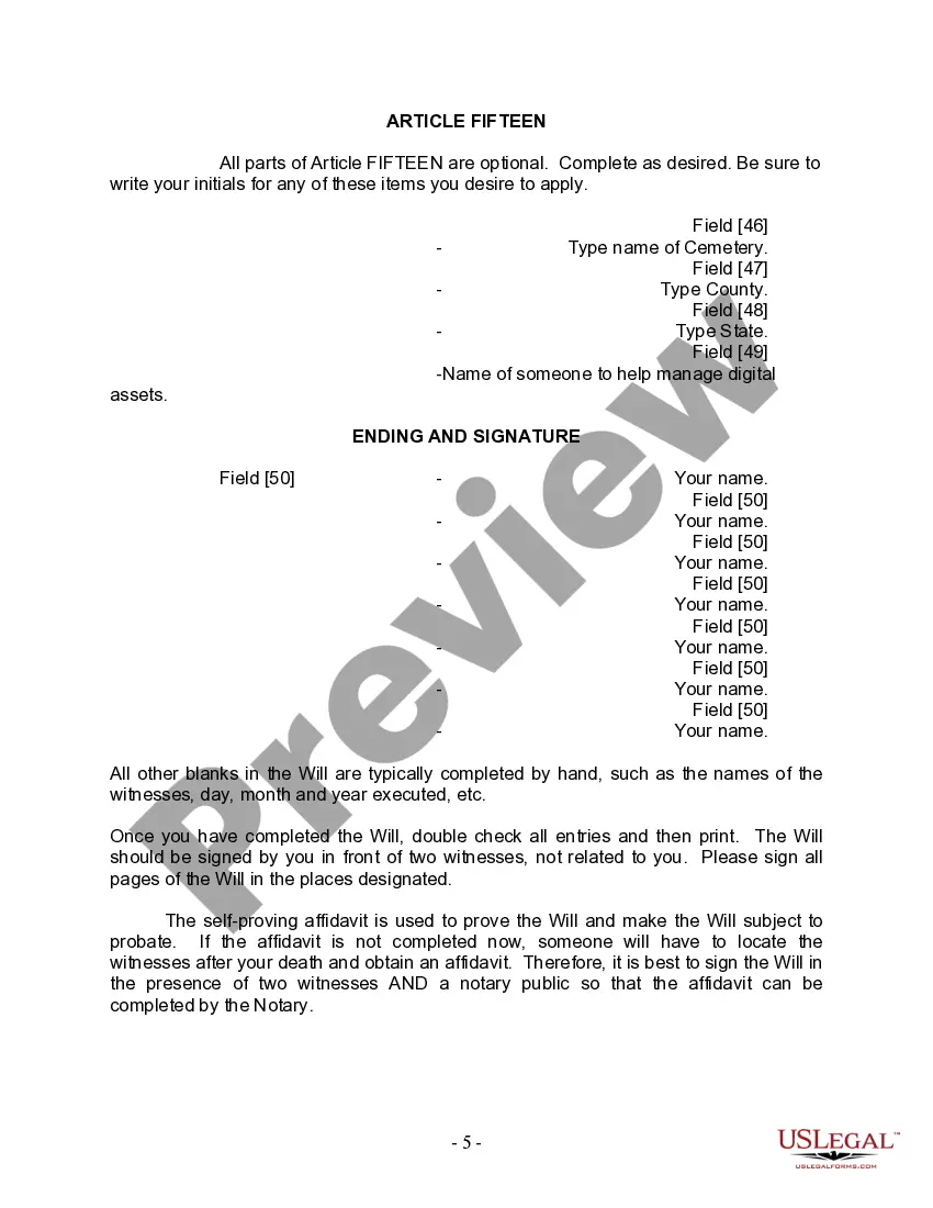 Preview Last Will and Testament for Married person with Minor Children from Prior Marriage