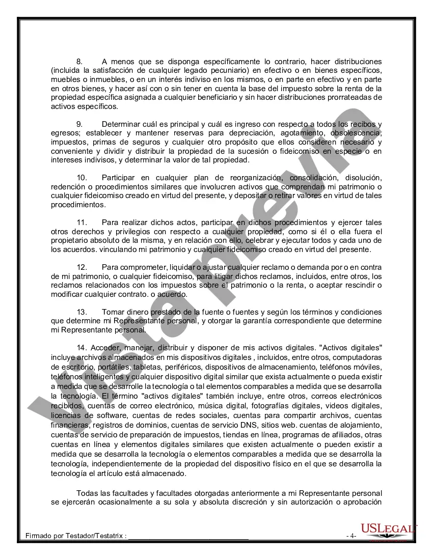 Preview Formulario de última voluntad y testamento legal para personas divorciadas que no se han vuelto a casar con hijos adultos
