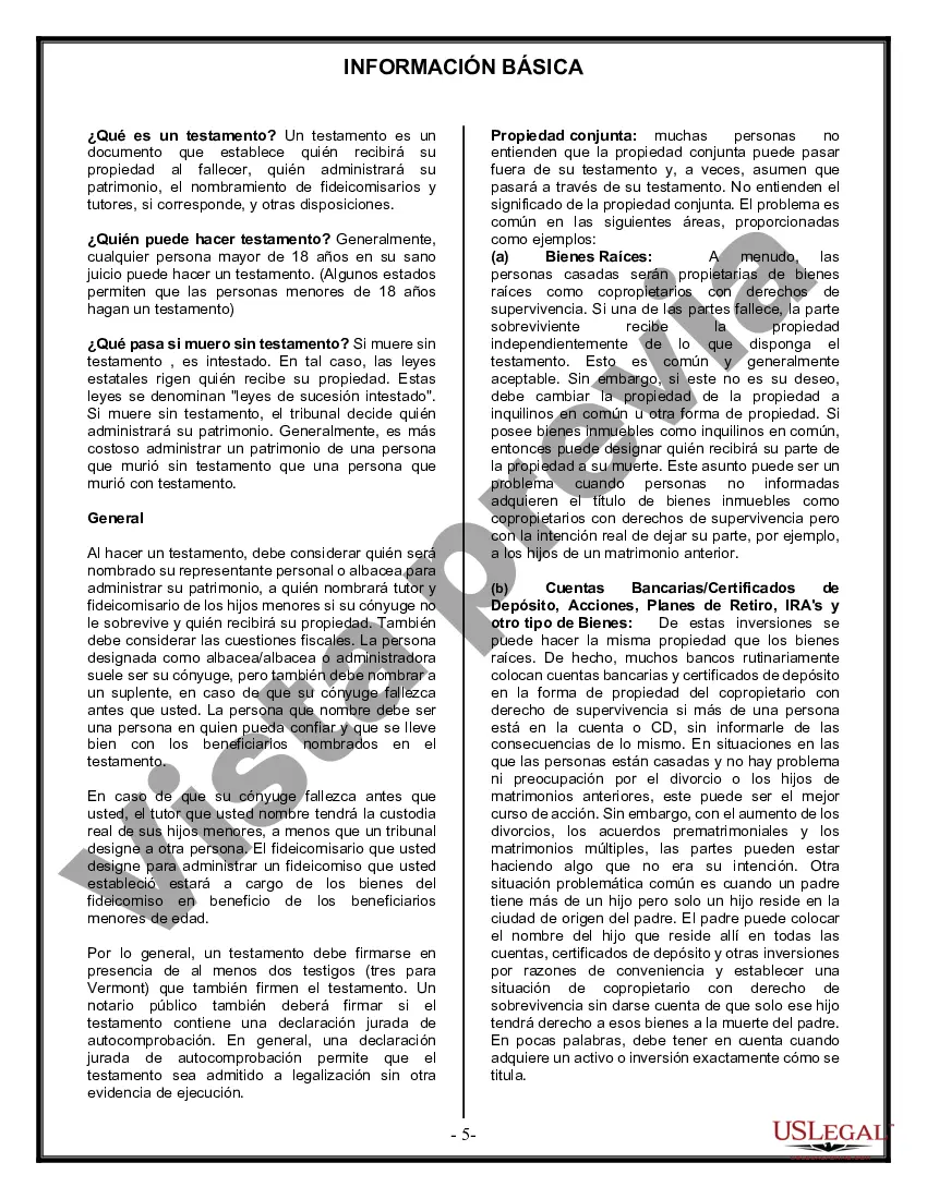 Preview Formulario de última voluntad y testamento legal para personas divorciadas que no se han vuelto a casar con hijos adultos