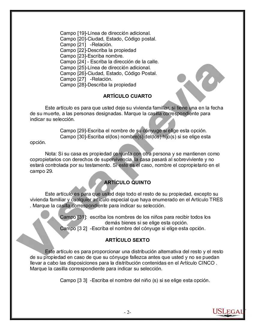Preview Formulario de última voluntad y testamento legal para una persona casada con hijos adultos de un matrimonio anterior
