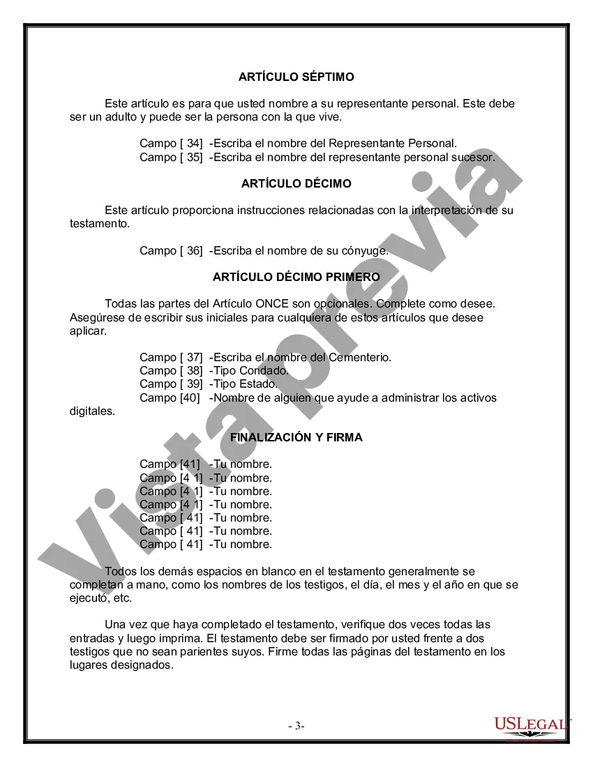Preview Formulario de última voluntad y testamento legal para una persona casada con hijos adultos de un matrimonio anterior