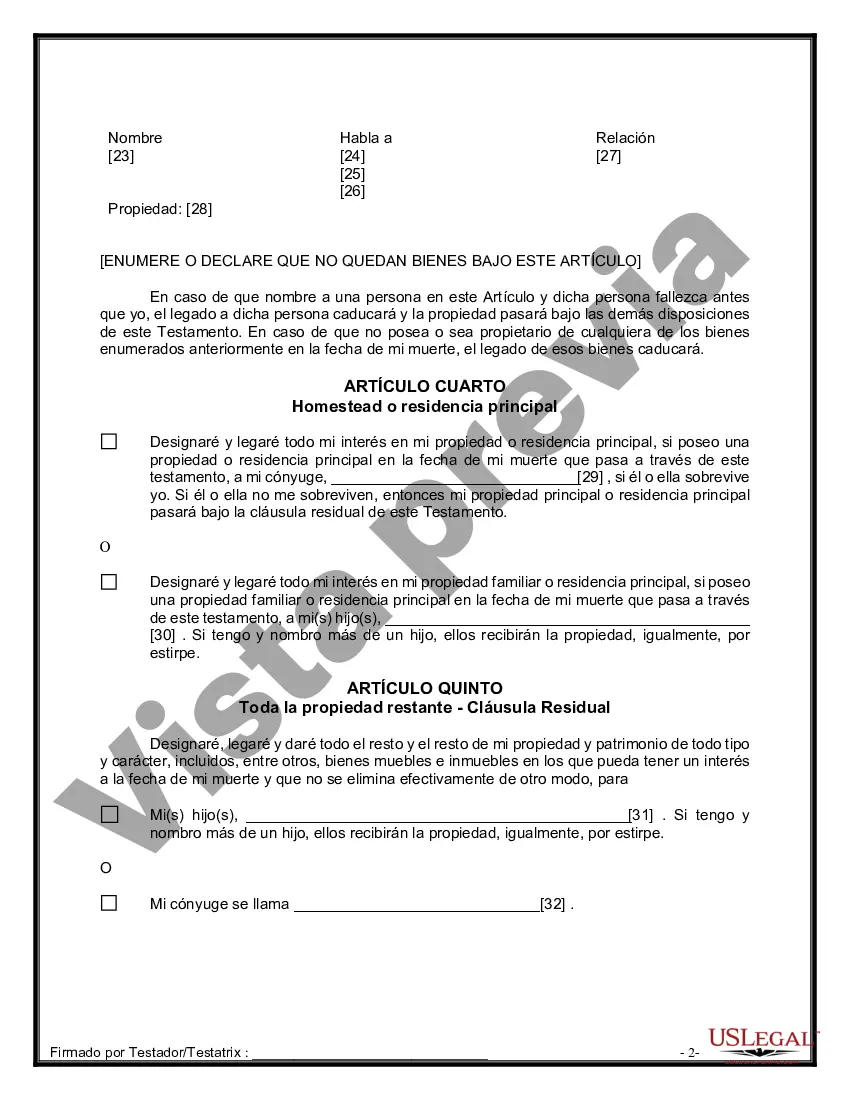 Preview Formulario de última voluntad y testamento legal para una persona casada con hijos adultos de un matrimonio anterior