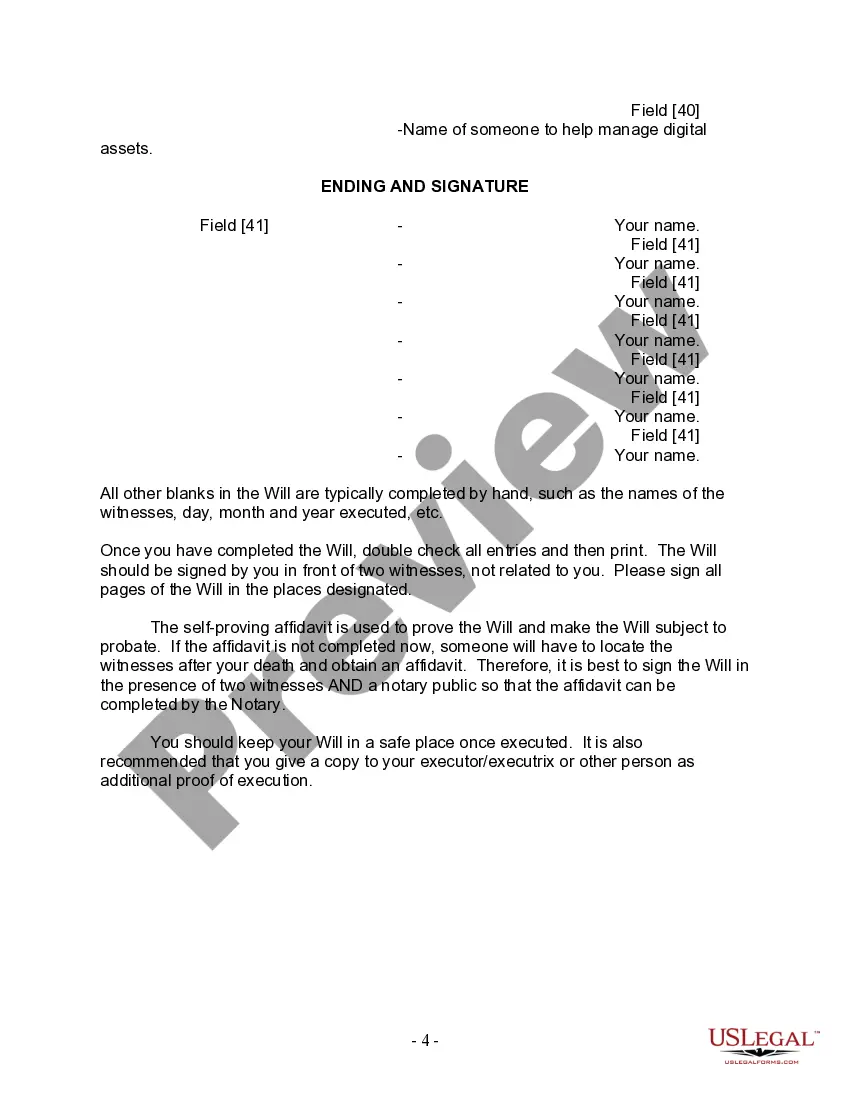 Preview Last Will and Testament for Married person with Adult Children from Prior Marriage