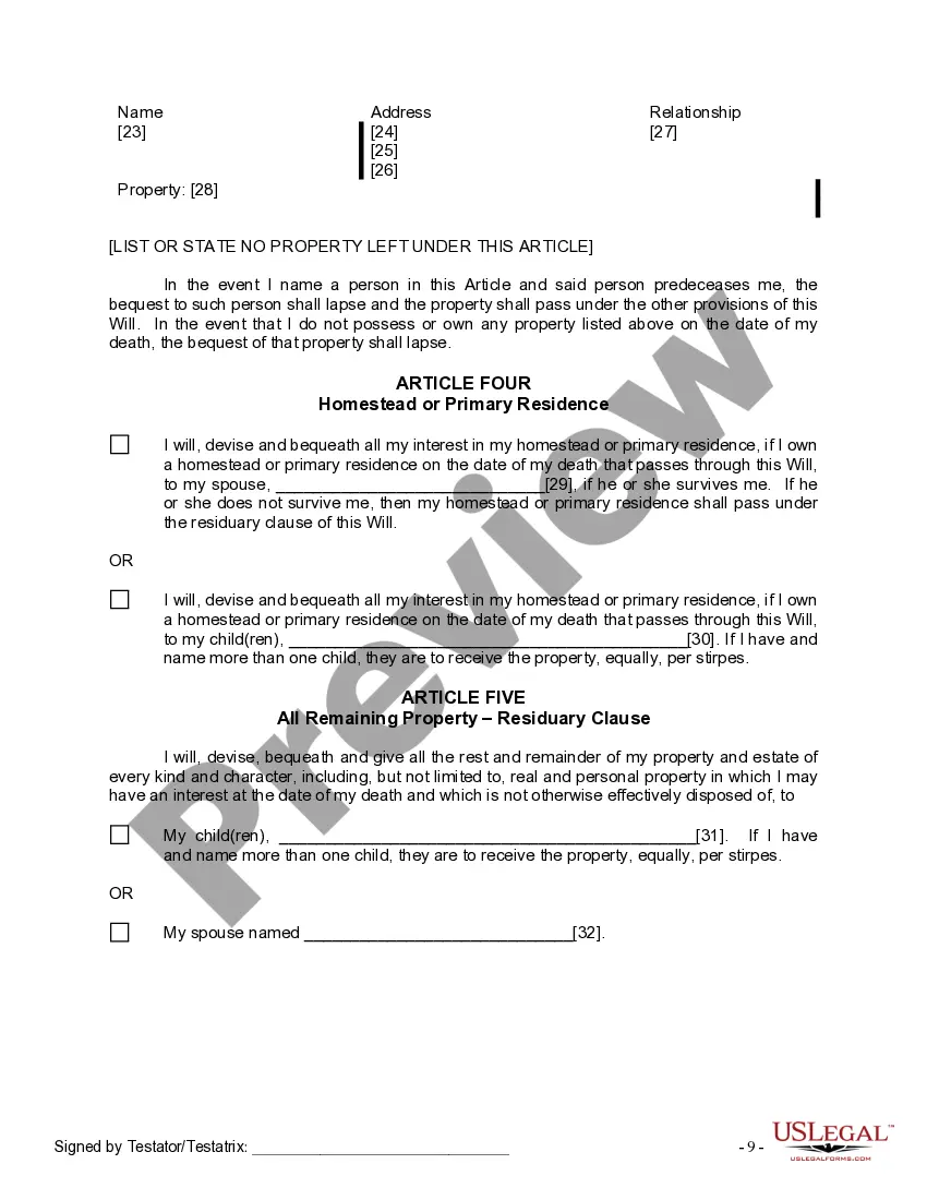 Preview Last Will and Testament for Married person with Adult Children from Prior Marriage