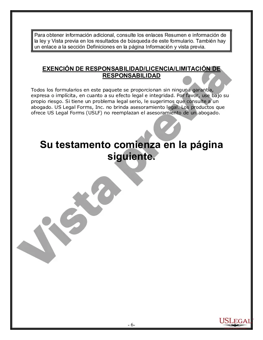 Preview Formulario de última voluntad y testamento legal para personas divorciadas que no se han vuelto a casar y no tienen hijos