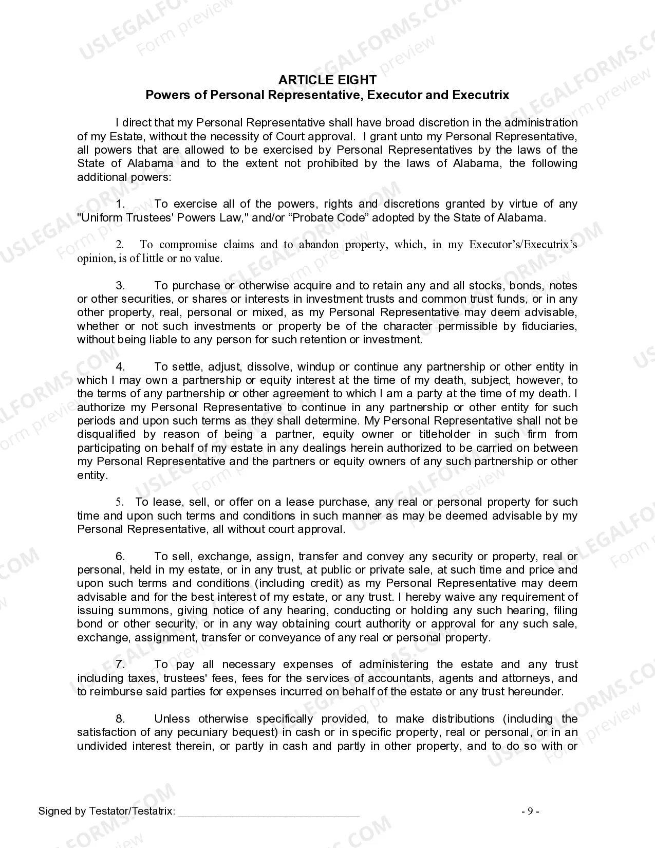 Preview Last Will and Testament for Divorced Person Not Remarried with No Children