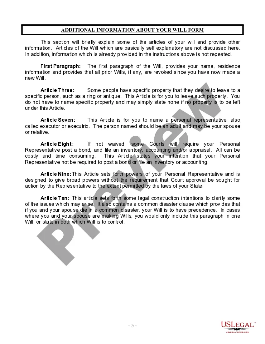 Preview Last Will and Testament for Married person with Adult Children