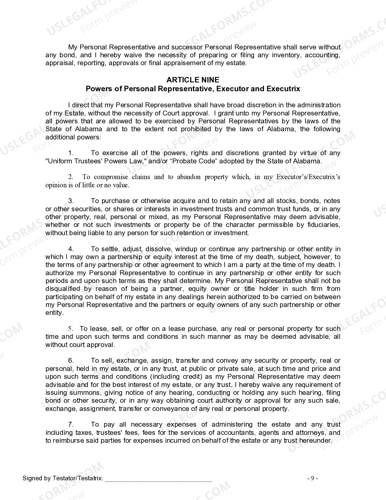 Preview Last Will and Testament for a Married Person with No Children