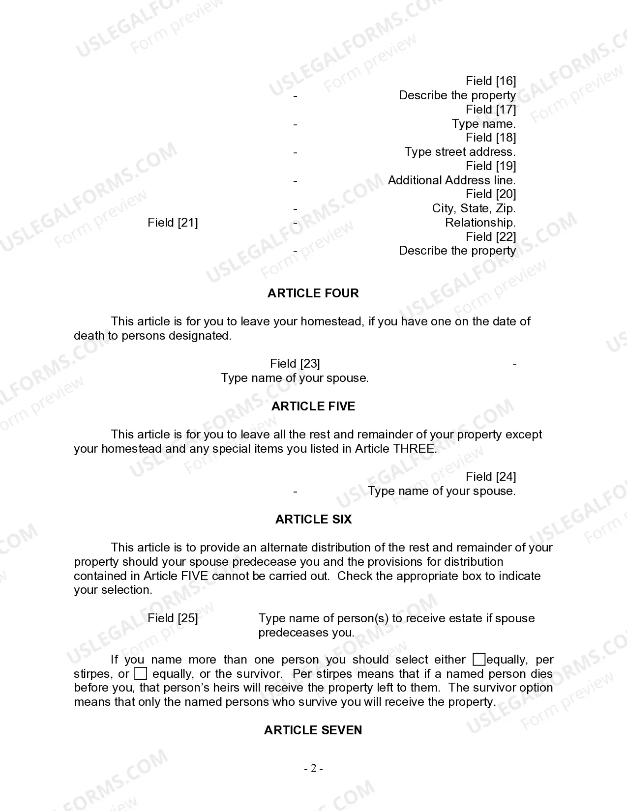 Preview Last Will and Testament for a Married Person with No Children