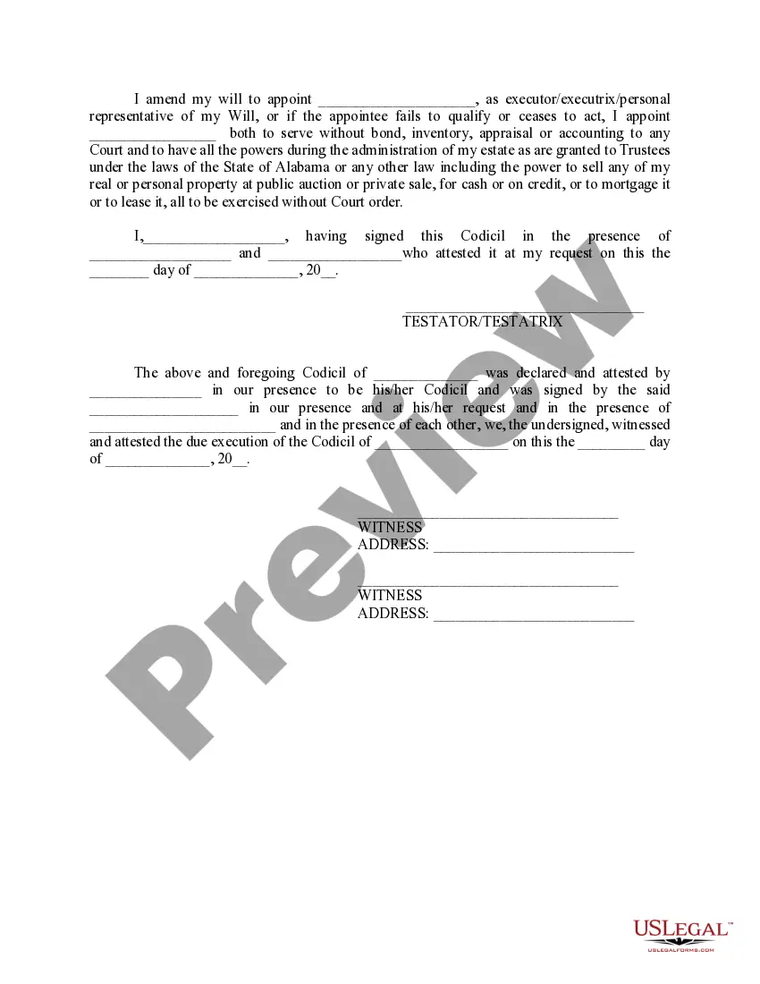 Get Codicil to Will Form for Amending Your Will - Will Changes or Amendments Preview Codicil to Will Form for Amending Your Will - Will Changes or Amendments