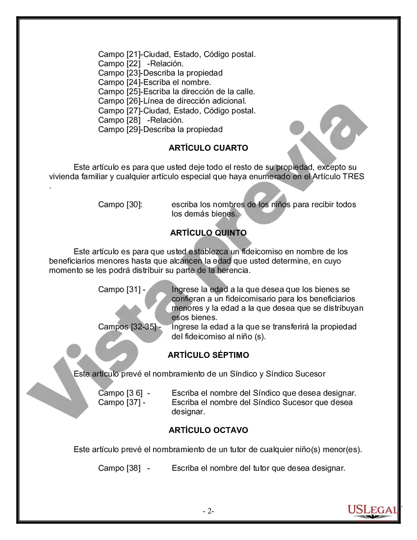 Preview Formulario de última voluntad y testamento legal para personas divorciadas que no se han vuelto a casar con hijos adultos y menores