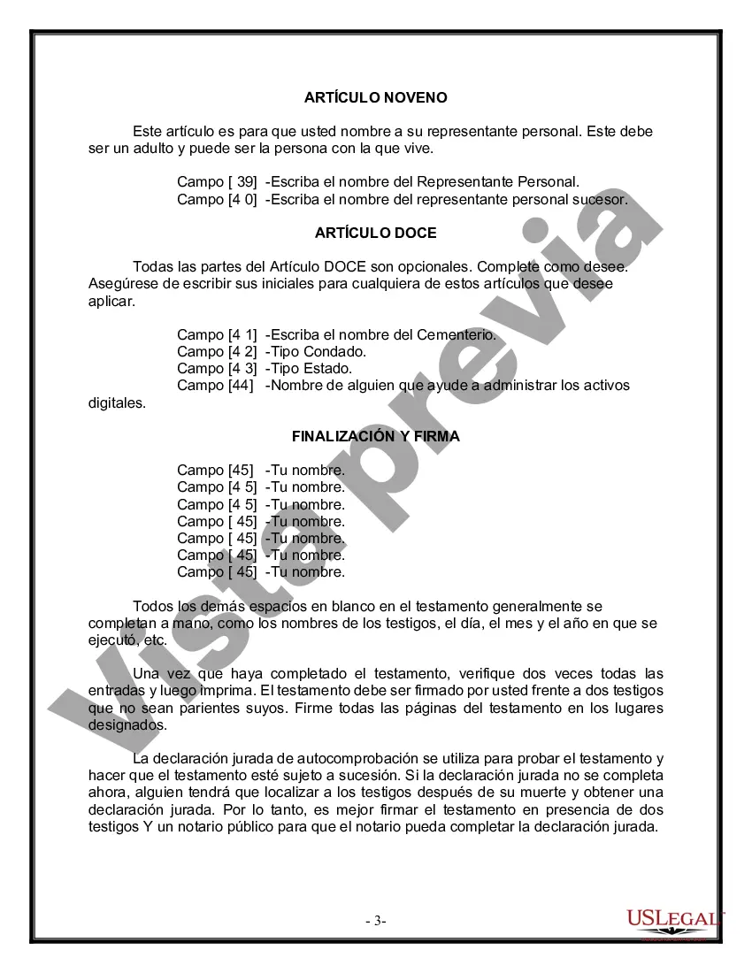 Preview Formulario de última voluntad y testamento legal para personas divorciadas que no se han vuelto a casar con hijos adultos y menores