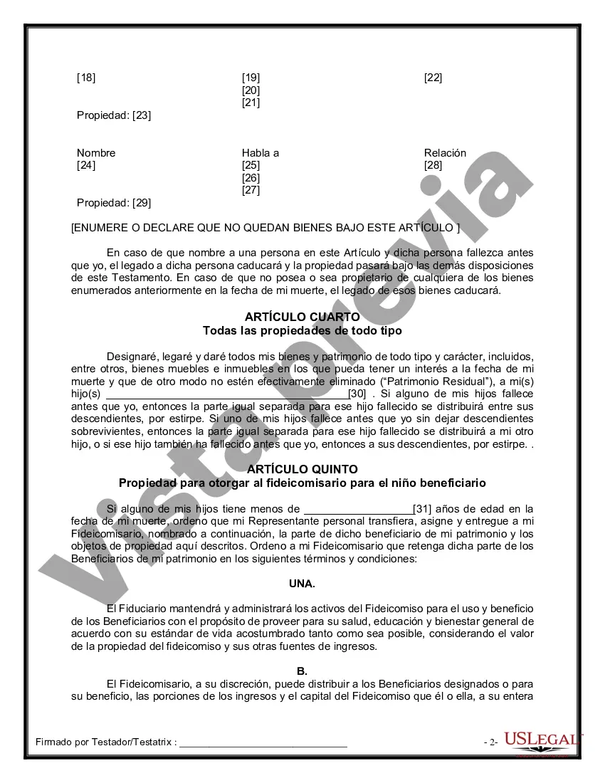 Preview Formulario de última voluntad y testamento legal para personas divorciadas que no se han vuelto a casar con hijos adultos y menores