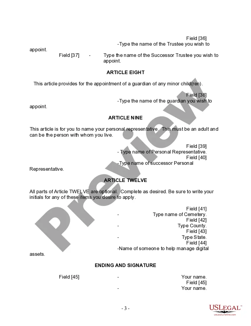 Preview Last Will and Testament for Divorced Person Not Remarried with Adult and Minor Children