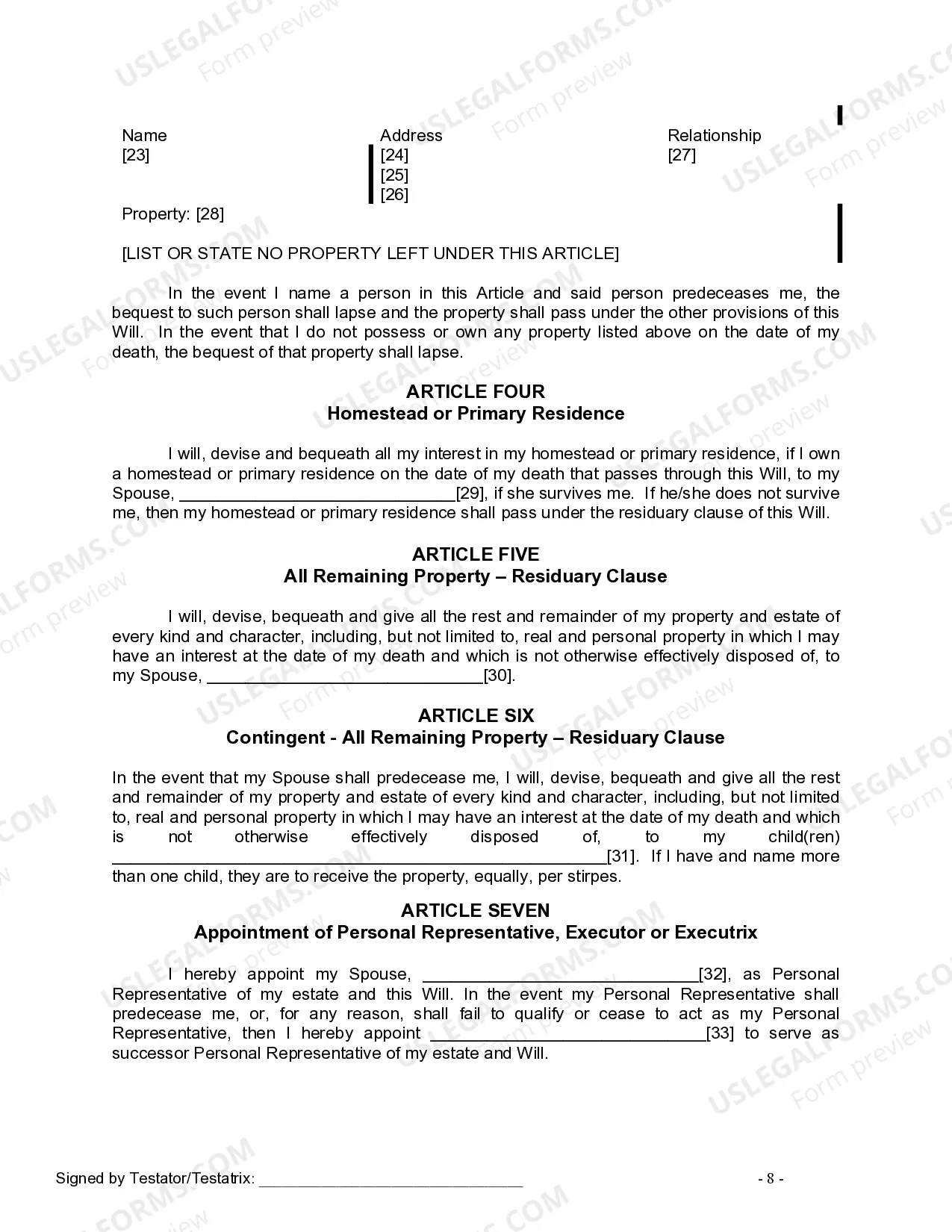 Preview Mutual Wills Package for Married Couple with Adult Children