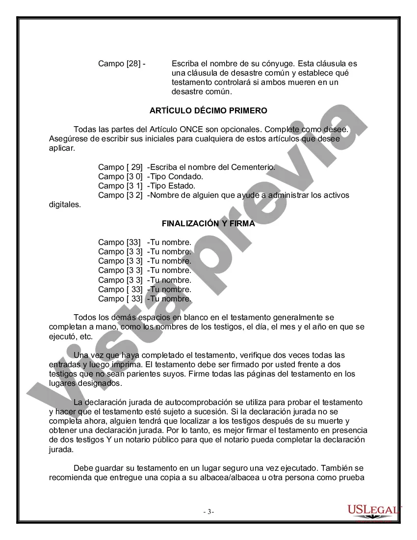 Preview Paquete de Voluntades Mutuas con Últimas Voluntades y Testamentos para Pareja Casada sin Hijos