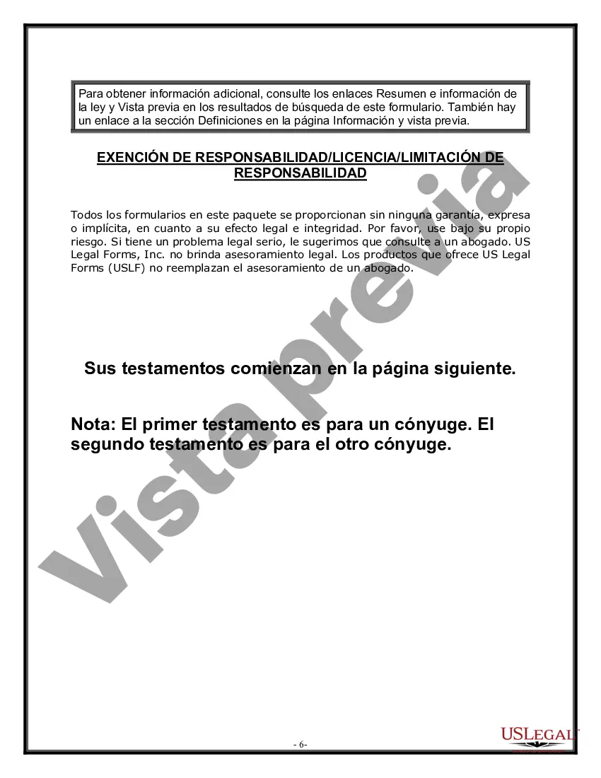 Preview Paquete de Voluntades Mutuas con Últimas Voluntades y Testamentos para Pareja Casada sin Hijos