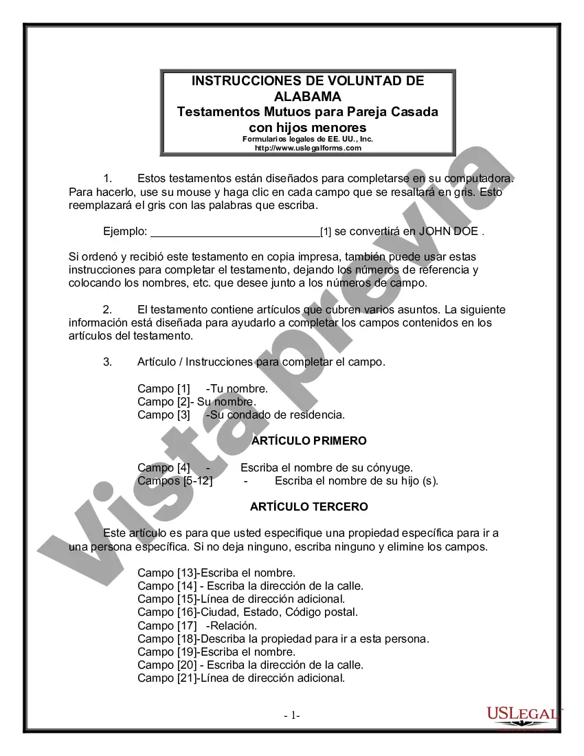 Preview Paquete de Voluntades Mutuas con Últimas Voluntades y Testamentos para Pareja Casada con Hijos Menores