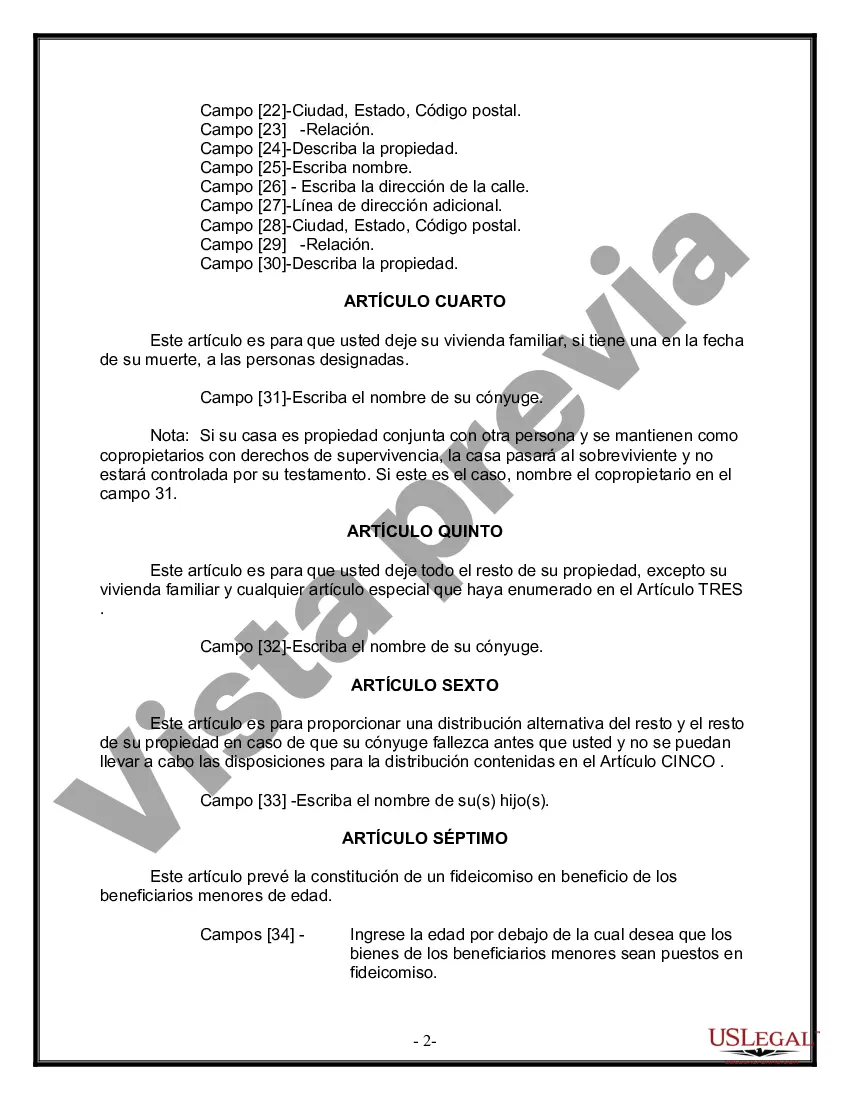 Preview Paquete de Voluntades Mutuas con Últimas Voluntades y Testamentos para Pareja Casada con Hijos Menores