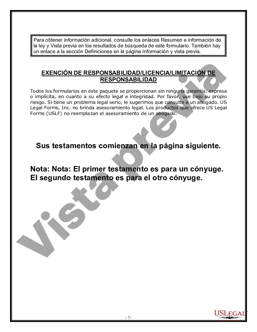 Preview Paquete de Voluntades Mutuas con Últimas Voluntades y Testamentos para Pareja Casada con Hijos Menores