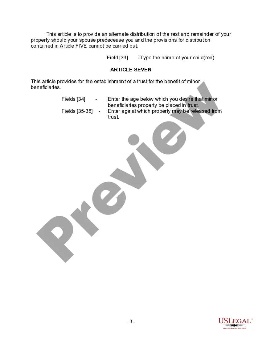 Preview Mutual Wills Package for Married Couple with Minor Children