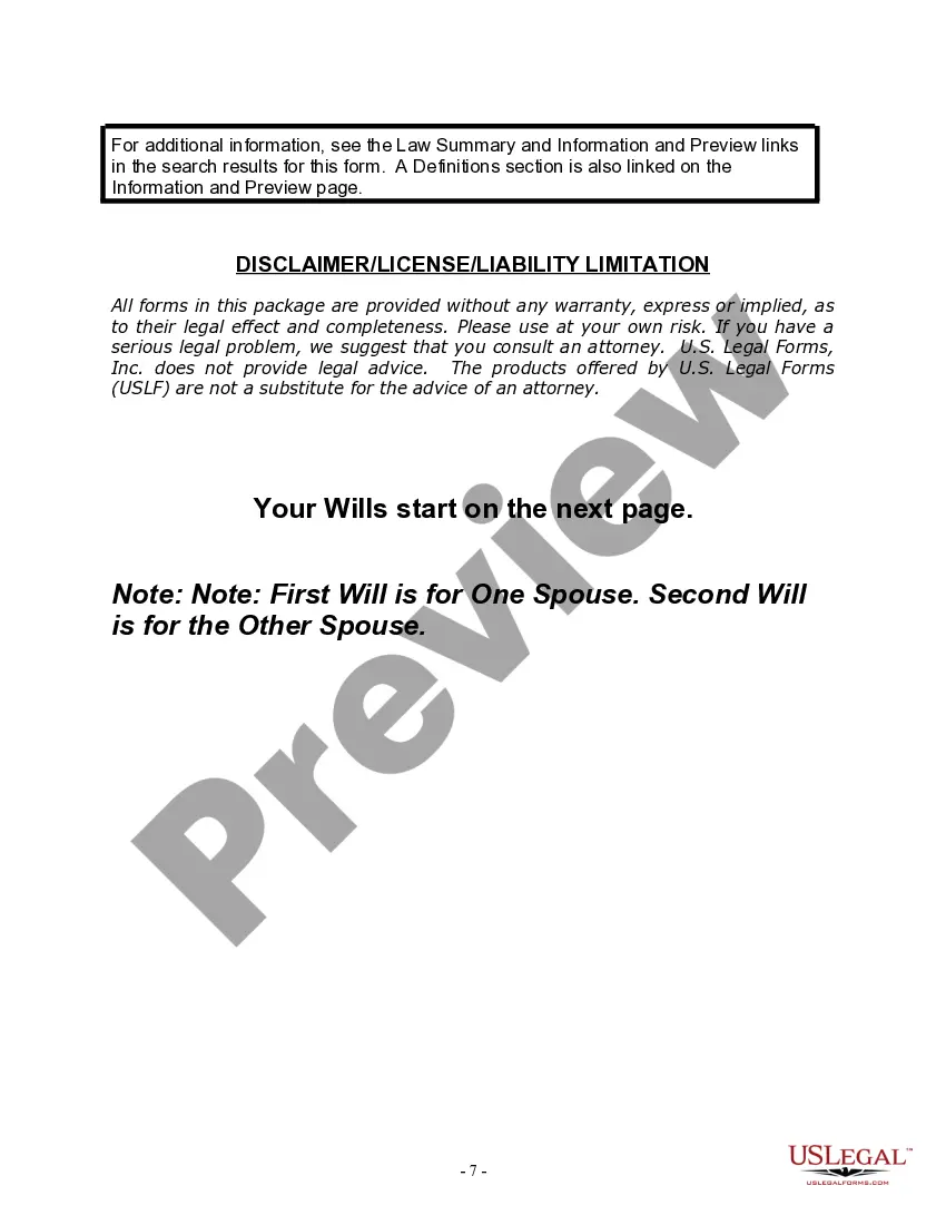 Preview Mutual Wills Package for Married Couple with Minor Children