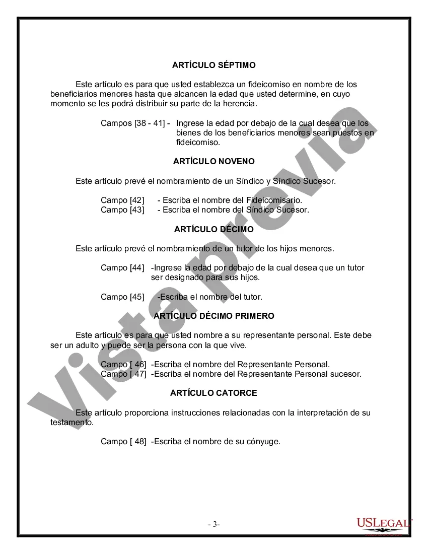 Preview Formulario Legal de Última Voluntad y Testamento para Persona Casada con Hijos Adultos y Menores de Matrimonio Anterior
