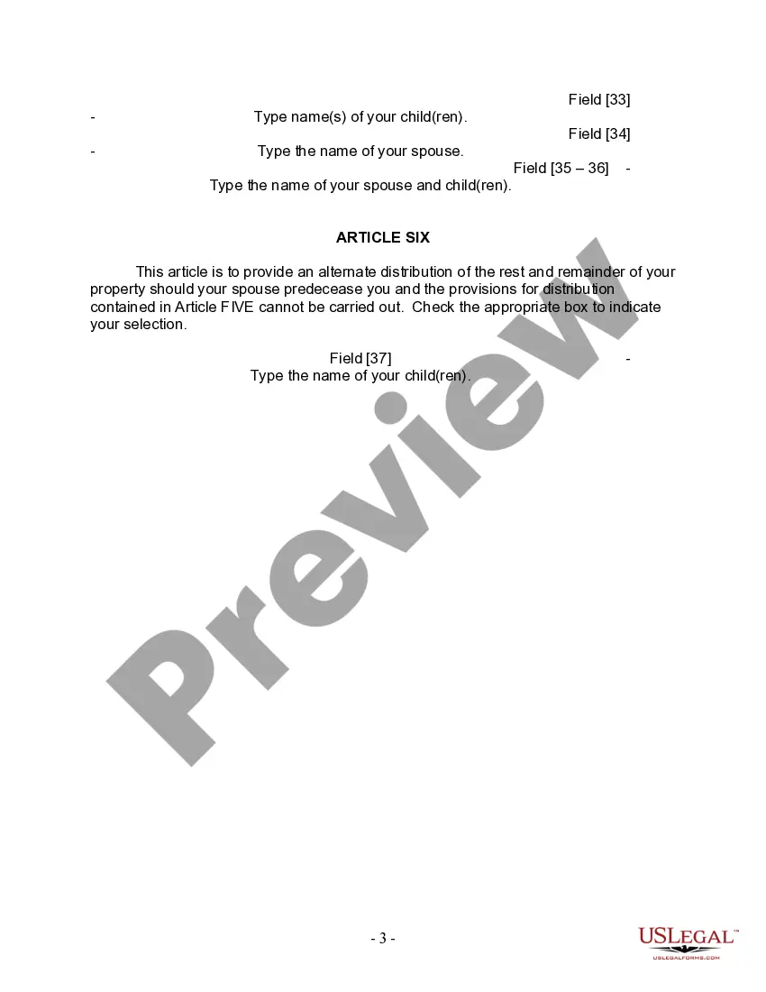 Preview Last Will and Testament for Married Person with Adult and Minor Children from Prior Marriage