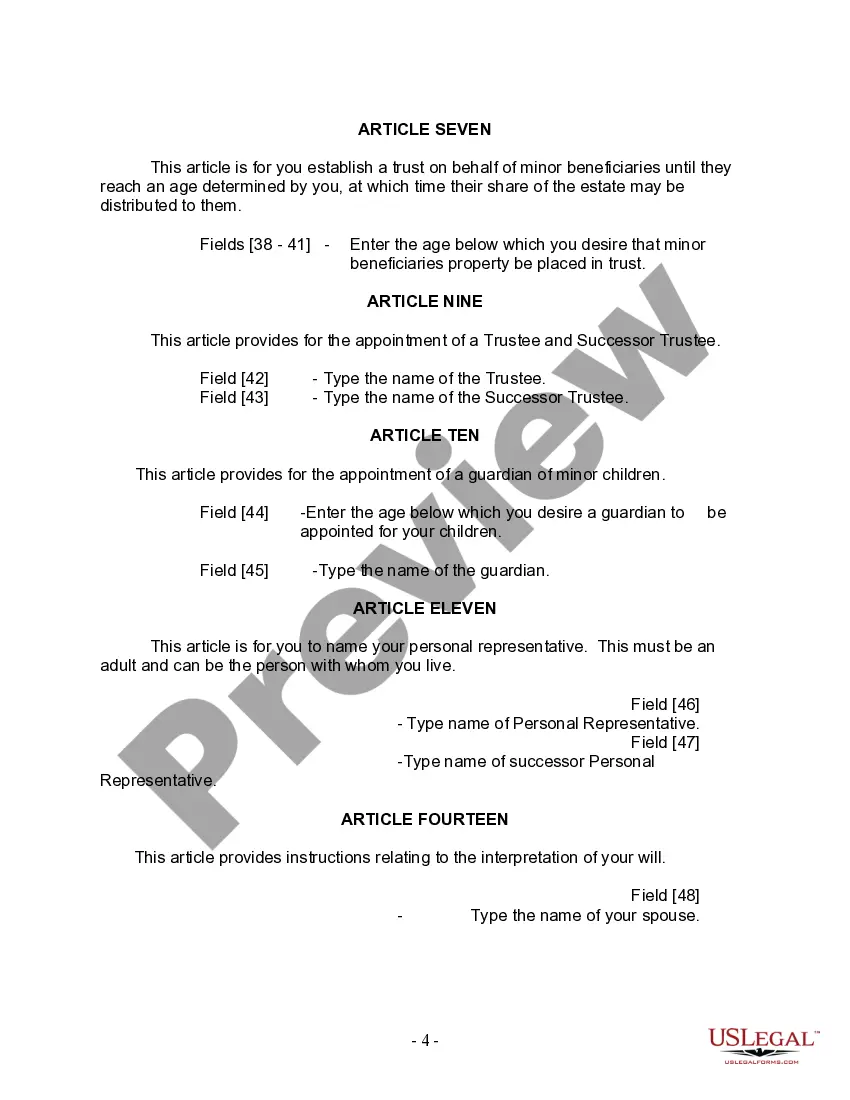 Preview Last Will and Testament for Married Person with Adult and Minor Children from Prior Marriage