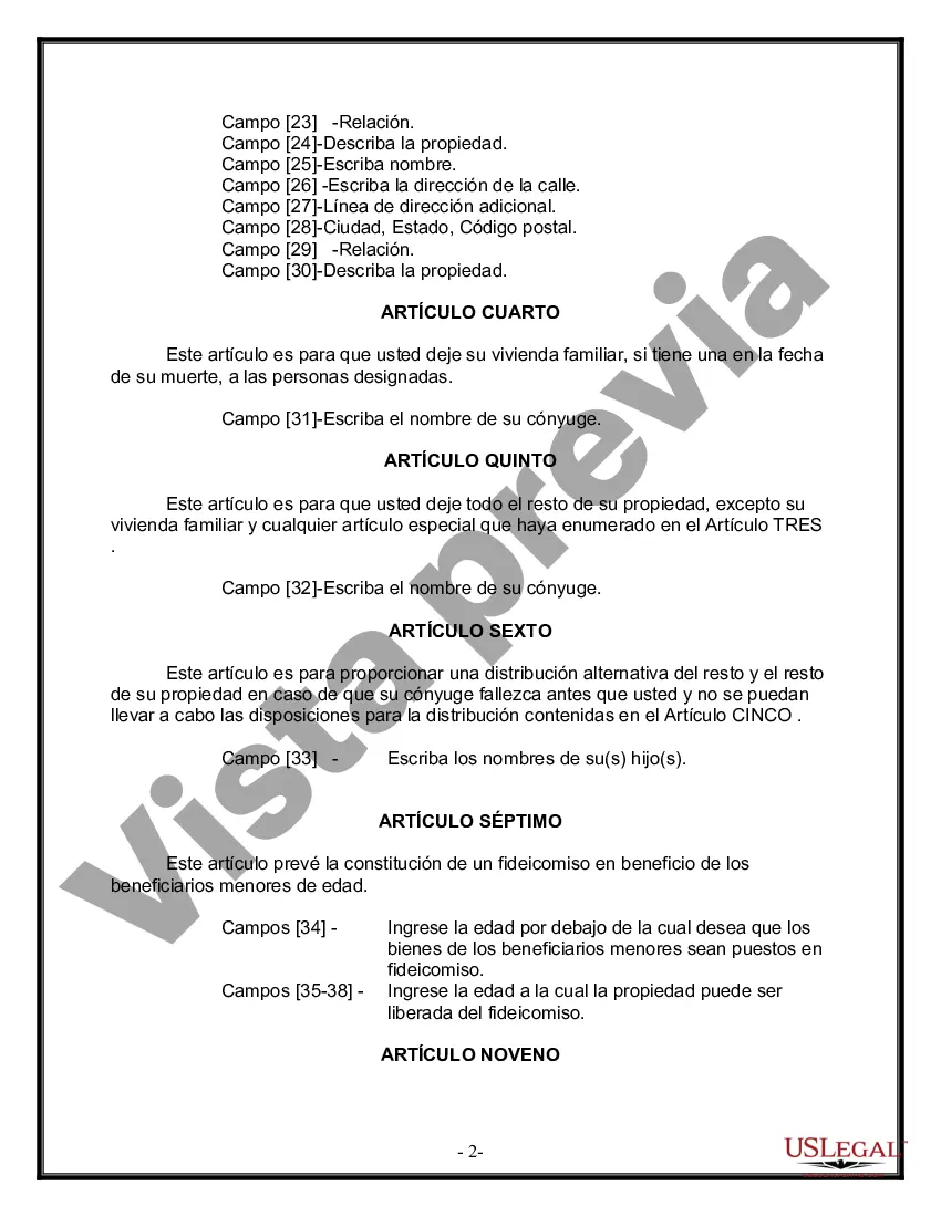 Preview Formulario Legal de Última Voluntad y Testamento para Persona Casada con Hijos Adultos y Menores
