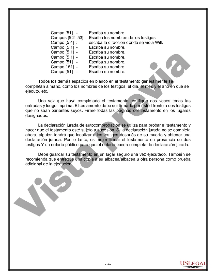 Preview Formulario Legal de Última Voluntad y Testamento para Persona Casada con Hijos Adultos y Menores