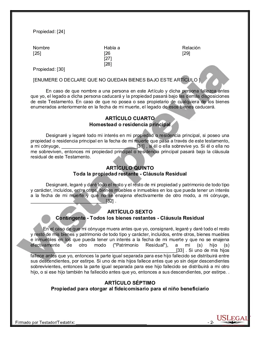 Preview Formulario Legal de Última Voluntad y Testamento para Persona Casada con Hijos Adultos y Menores