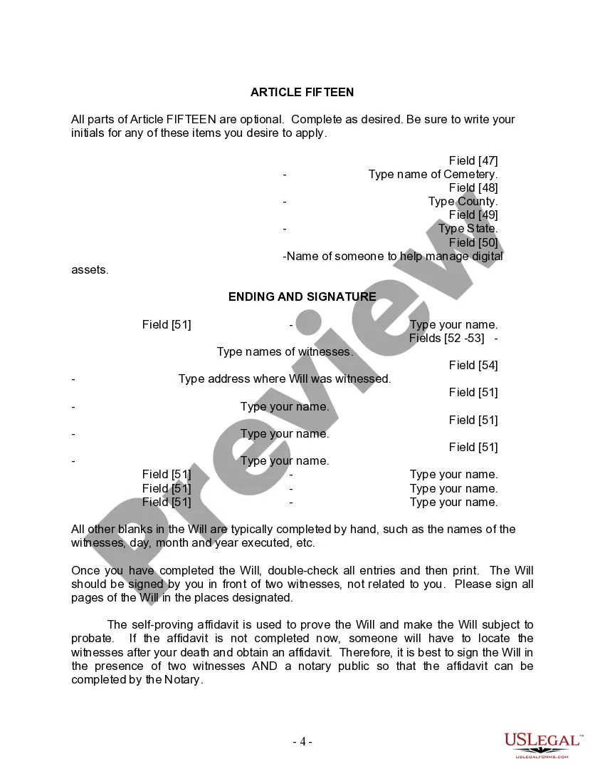 Preview Last Will and Testament for Married Person with Adult and Minor Children