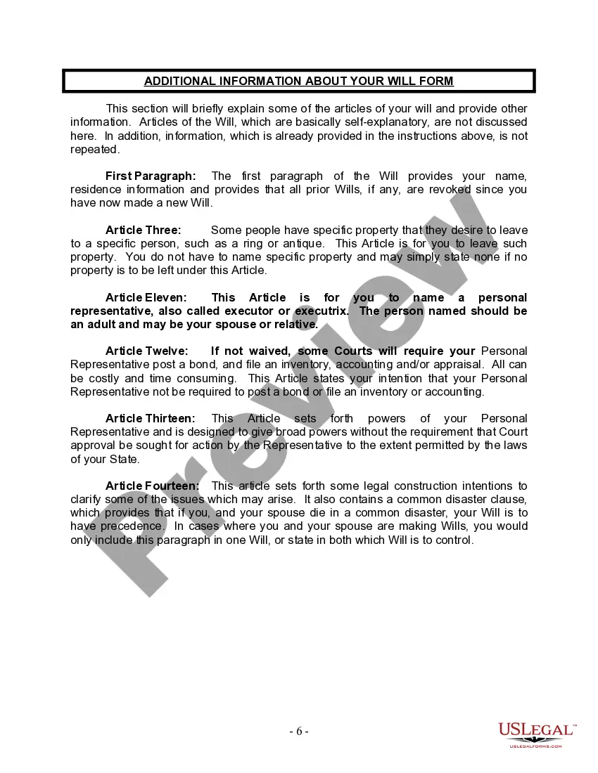 Preview Last Will and Testament for Married Person with Adult and Minor Children