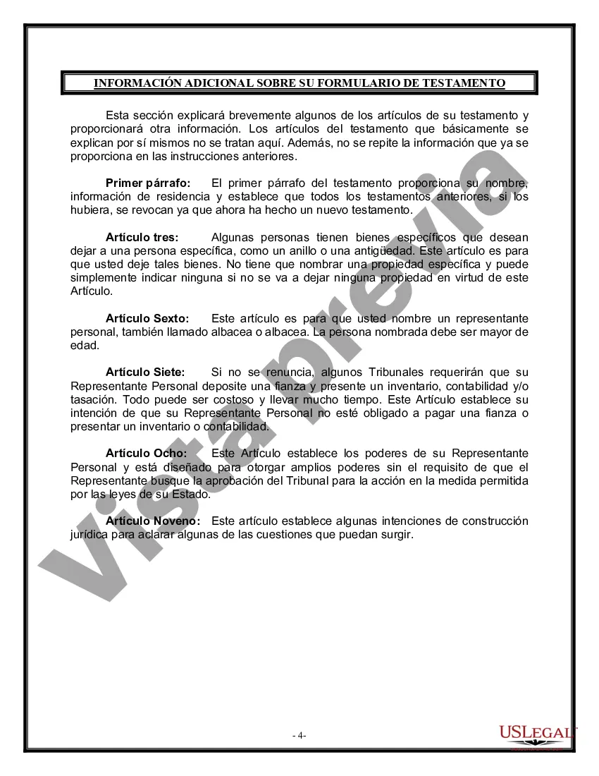 Preview Formulario de testamento y última voluntad legal para viuda o viudo con hijos adultos